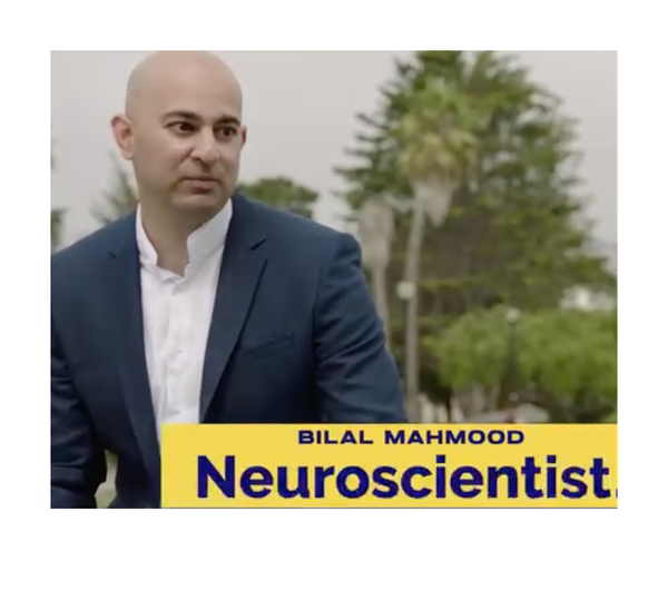 screenshot from a bilal mahmood campaign ad calling him a neuroscientist. Screenshot via Facebook.