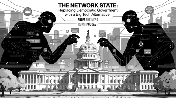 Digital image of computer zombie Network State tech bros taking over the US Capitol